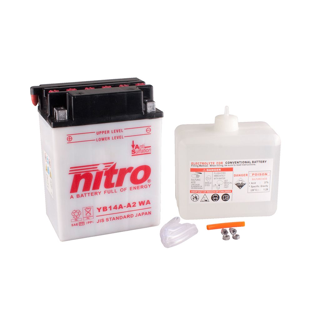 Nitro Batterie 12V 14AH YB14A-A2 Blei-Säure HC mit Säurepack