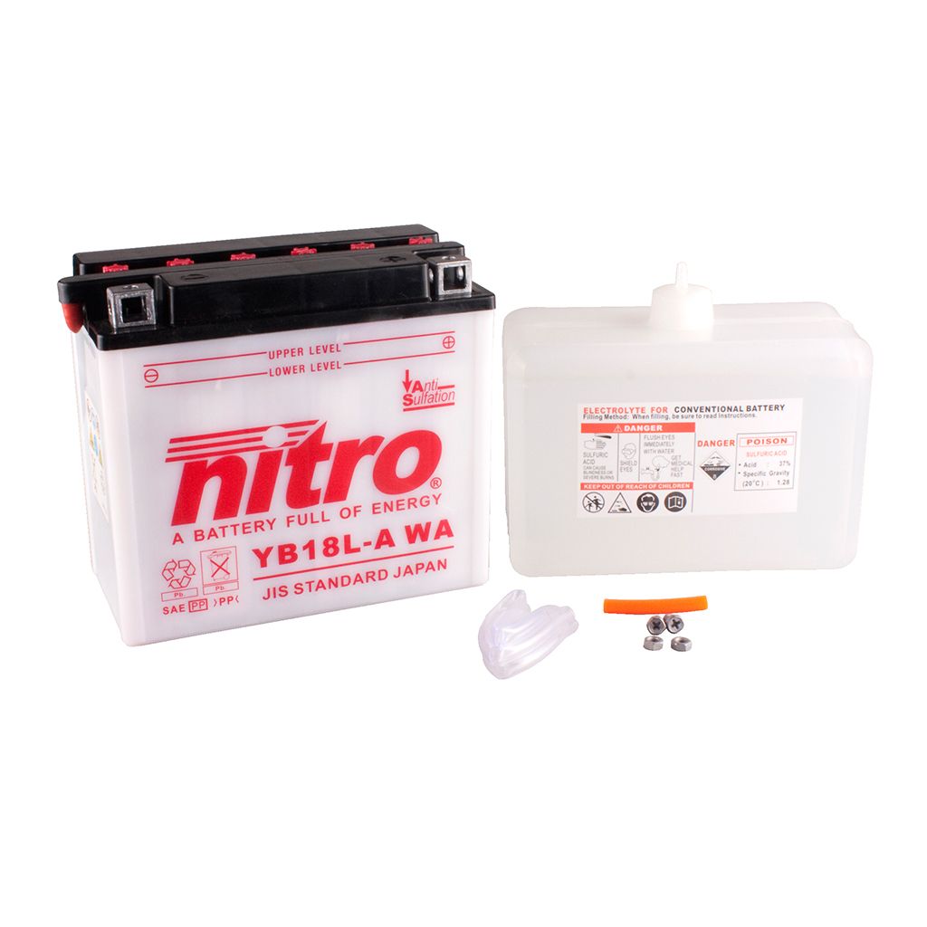 Nitro Batterie 12V 18AH YB18L-A Blei-Säure HC mit Säurepack