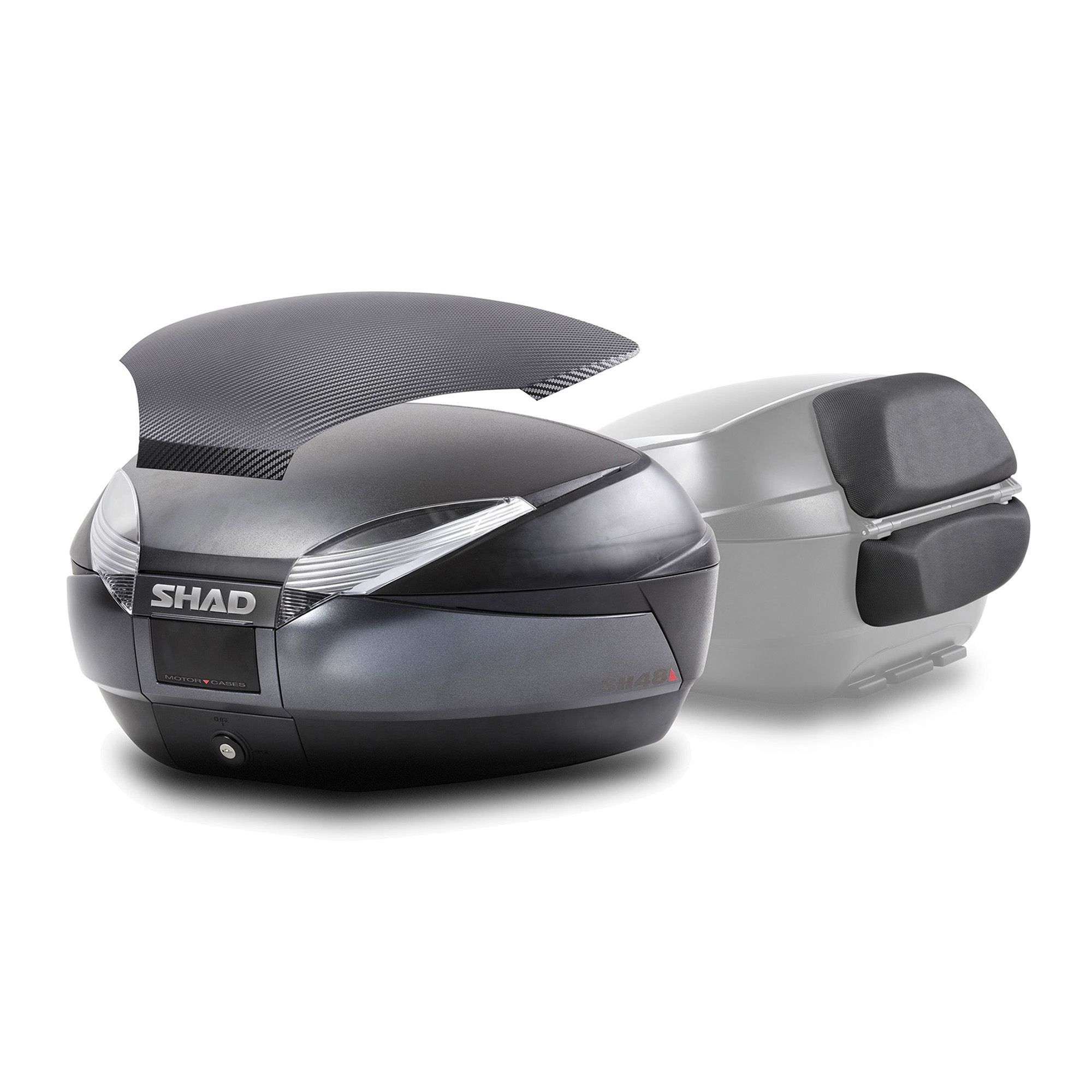 SHAD Topcase SH48 Dark Grey Carbon Cover mit Rückenpolster und Halteplatte