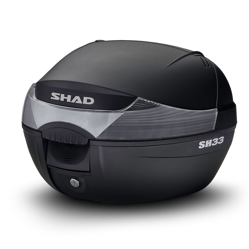 SHAD Topcase SH33 schwarz mit weißem Reflektor inklusive Trägerplatte