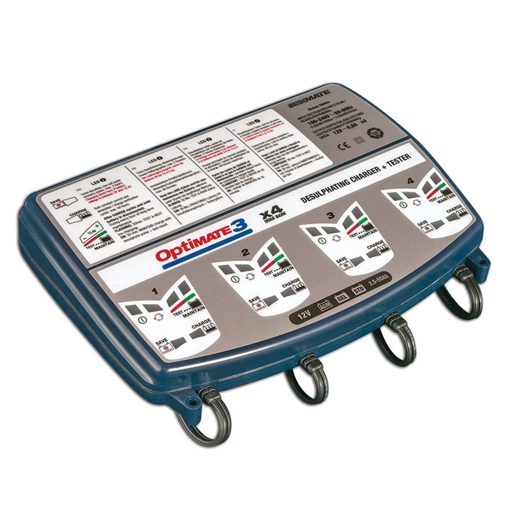 Optimate Batterieladegerät 3 Quadbank 12 Volt 0,8 Amp. 4 Ladeplätze
