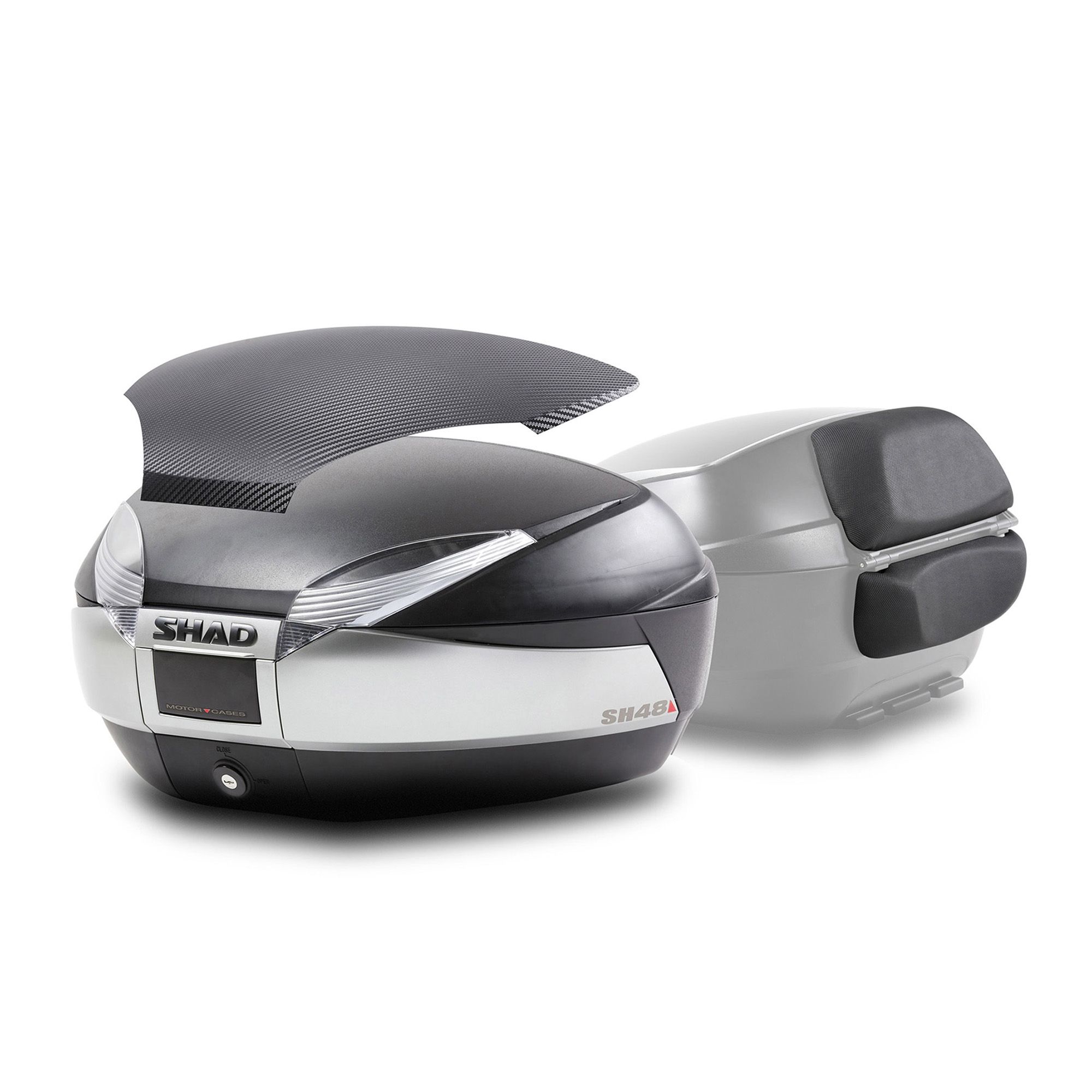 SHAD Topcase SH48 New Titanium Carbon Cover mit Rückenpolster und Halteplatte